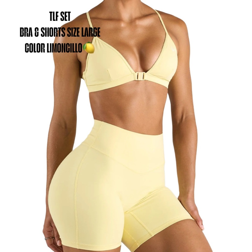 Set TLF Tempo front clasp sports bra & 6” shorts in Lemoncillo